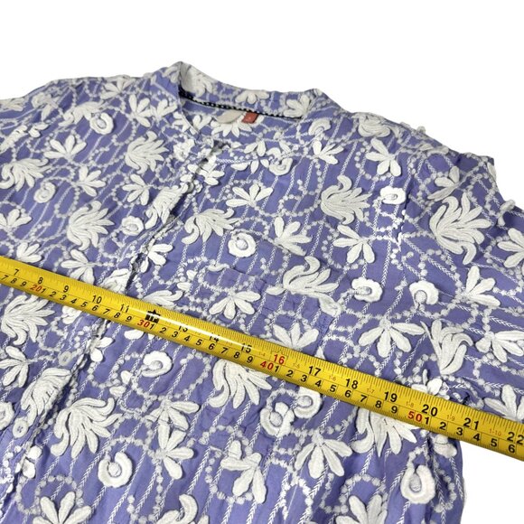 Anthropologie Pilcro Embroidered Floral Blouse SZ M Long Sleeve Cottage Boho - Picture 8 of 13